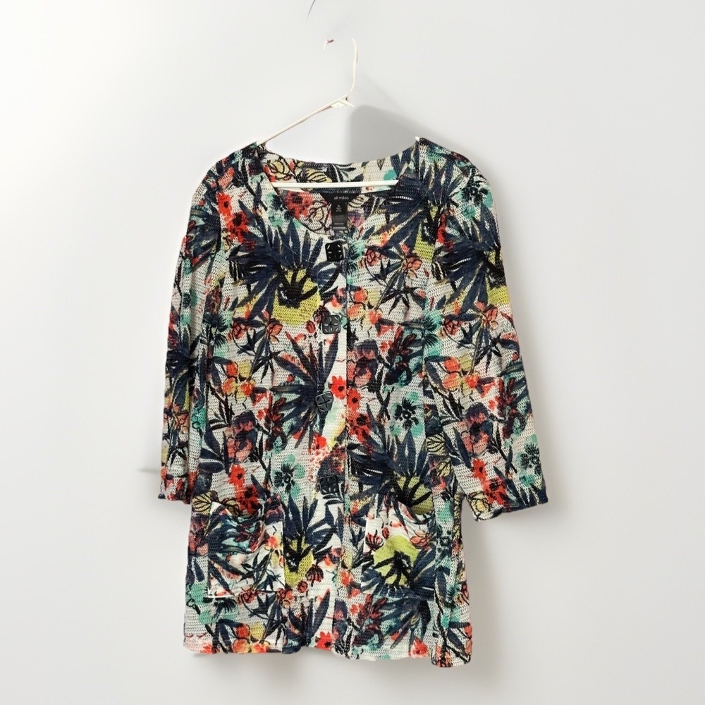 Ali Miles Textured Knit Top Womens XL Tropical Floral Art To Wear Vacation Color